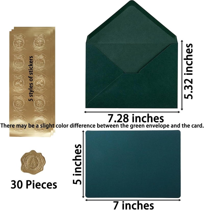 Wishop A7 Christmas Envelopes and Blank Cards 24 Pieces A7 Envelopes and 24 Pieces 5x7 Colorful Flat Cards for Weddings, Invitations, Birthday, Baby Shower (Christmas Green/Red) - Image 2